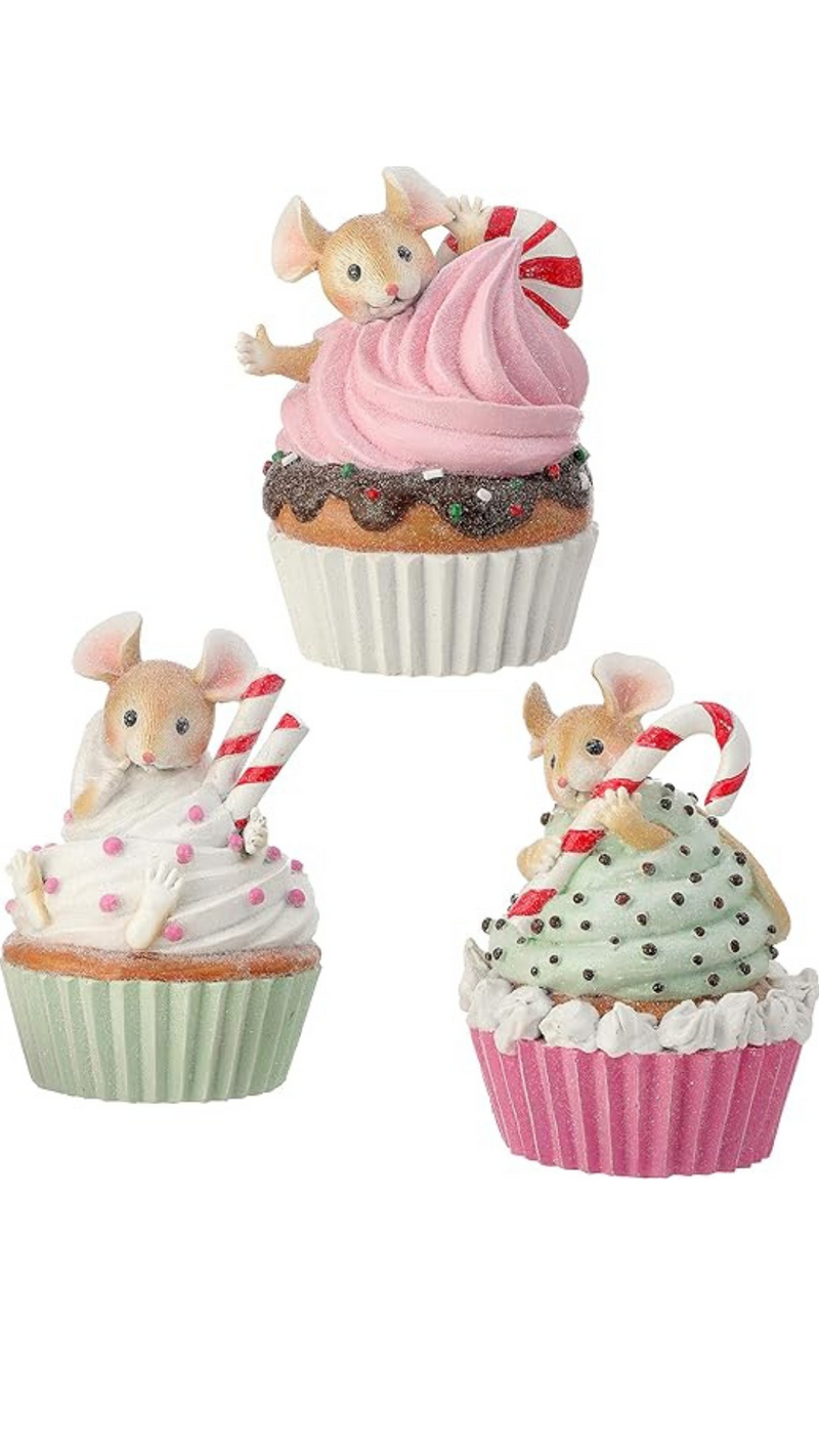 6" Cupcake W/ Mouse 3 Pc