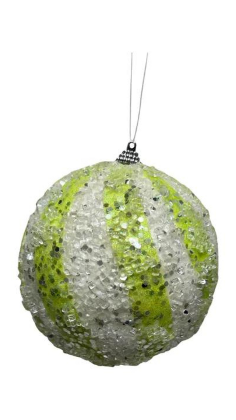 5"Iced Candy Stripe Ball Ornament