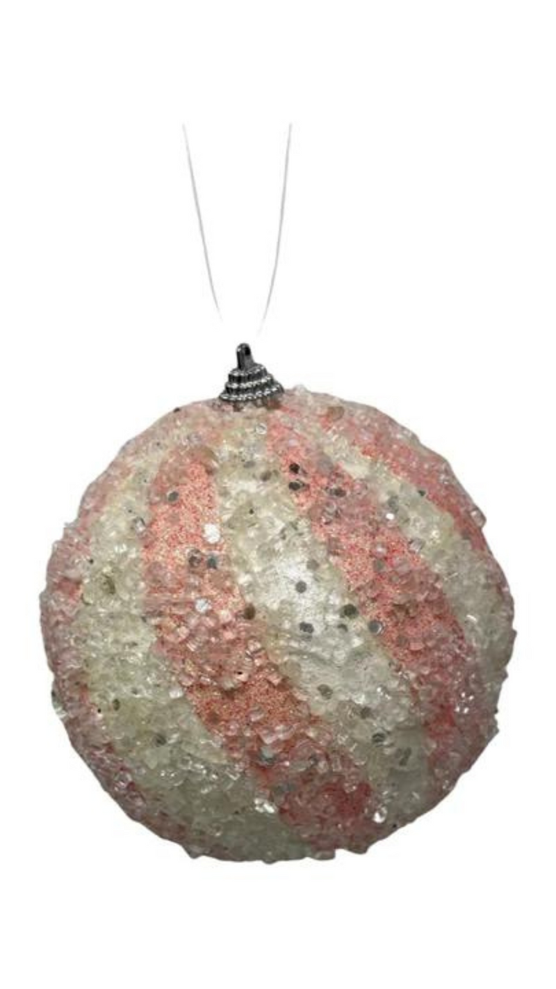 5"Iced Candy Stripe Ball Ornament