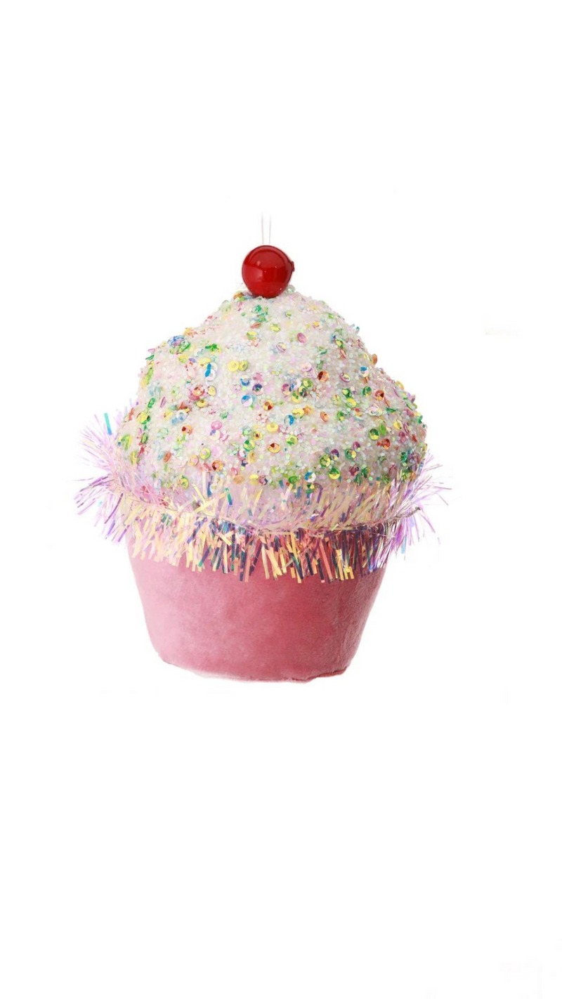 5" Sprinkles/Tinsel Cupcake Ornament