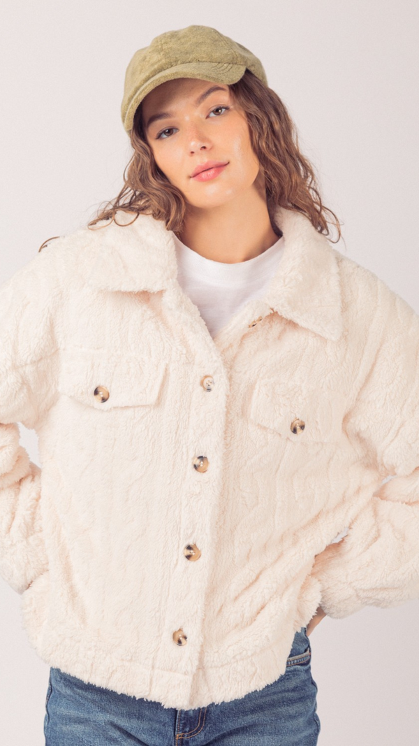Cable Knit Fleece Fur Jacket
