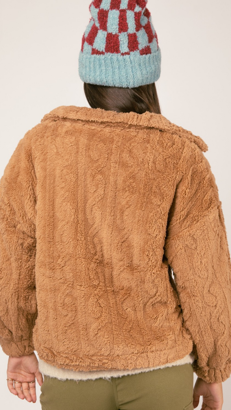 Cable Knit Fleece Fur Jacket