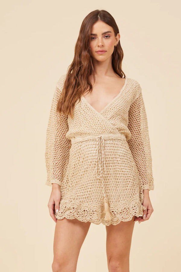 Natural Gold Scalloped Crochet Dress