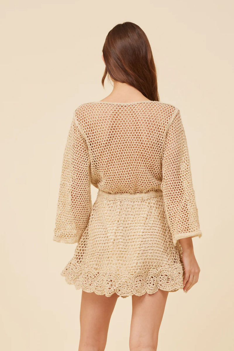 Natural Gold Scalloped Crochet Dress